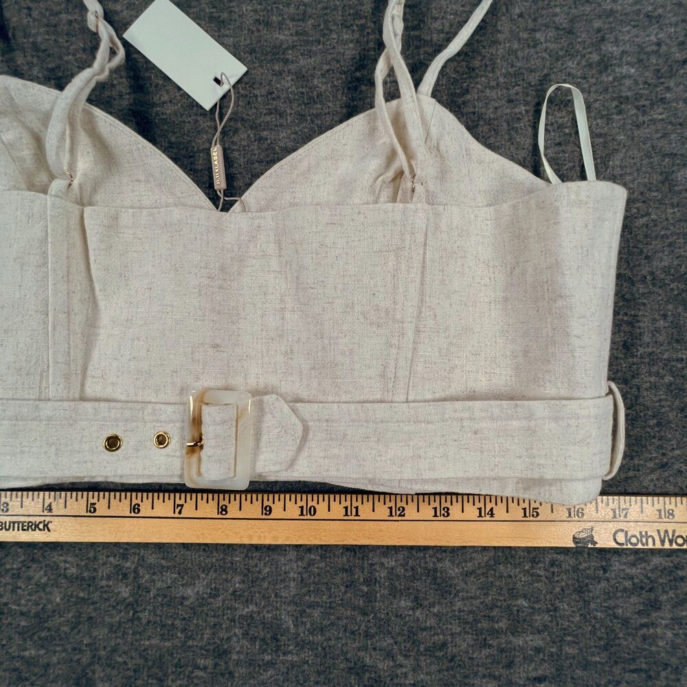 NWT JLUXLABEL Linen Blend Crop Top XL Neutral Cream Belted Cami Bralette New - Picture 6 of 8
